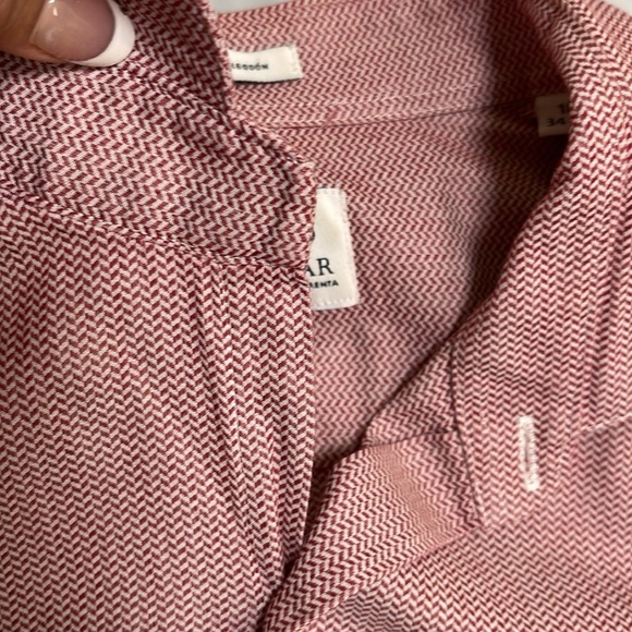 Oscar De La Renta Men’s Button Up Shirt 18 (34-35) Red Herringbone Dressy - Picture 13 of 14